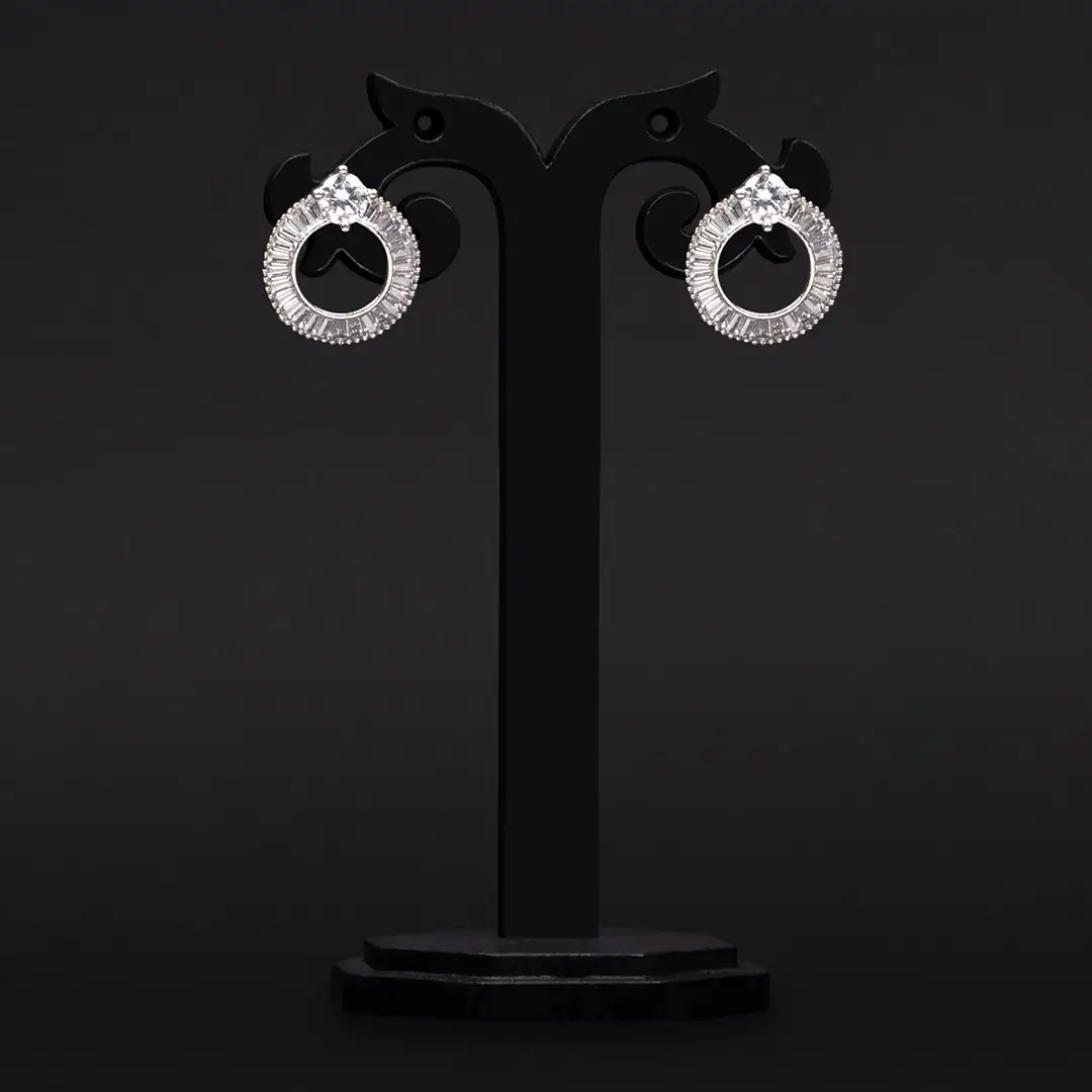Rhodium-Plated American Diamond and Chowki Diamond Contemporary Earrings