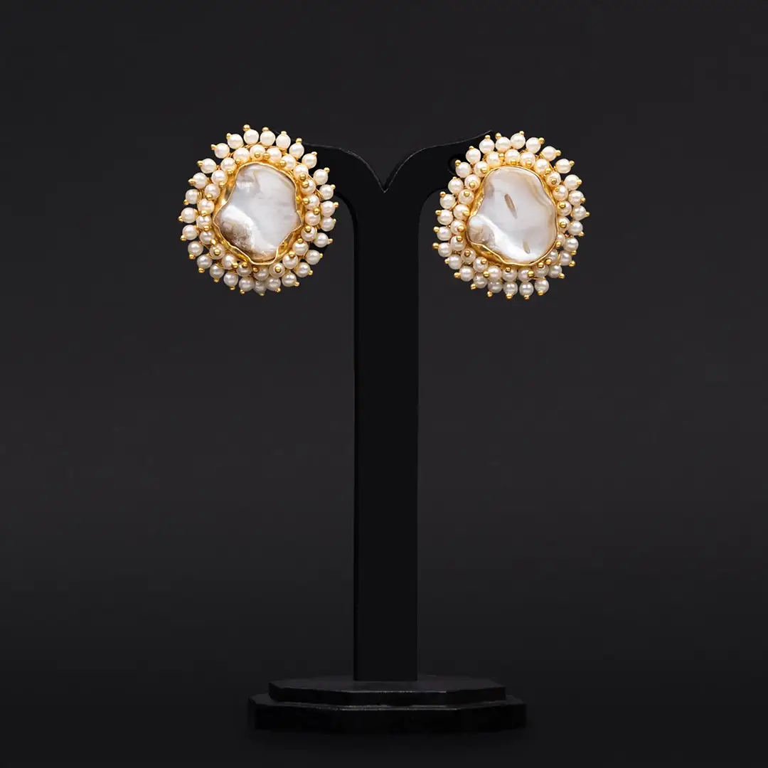 Gold-Plated Pearl and Mother Pearl Earrings