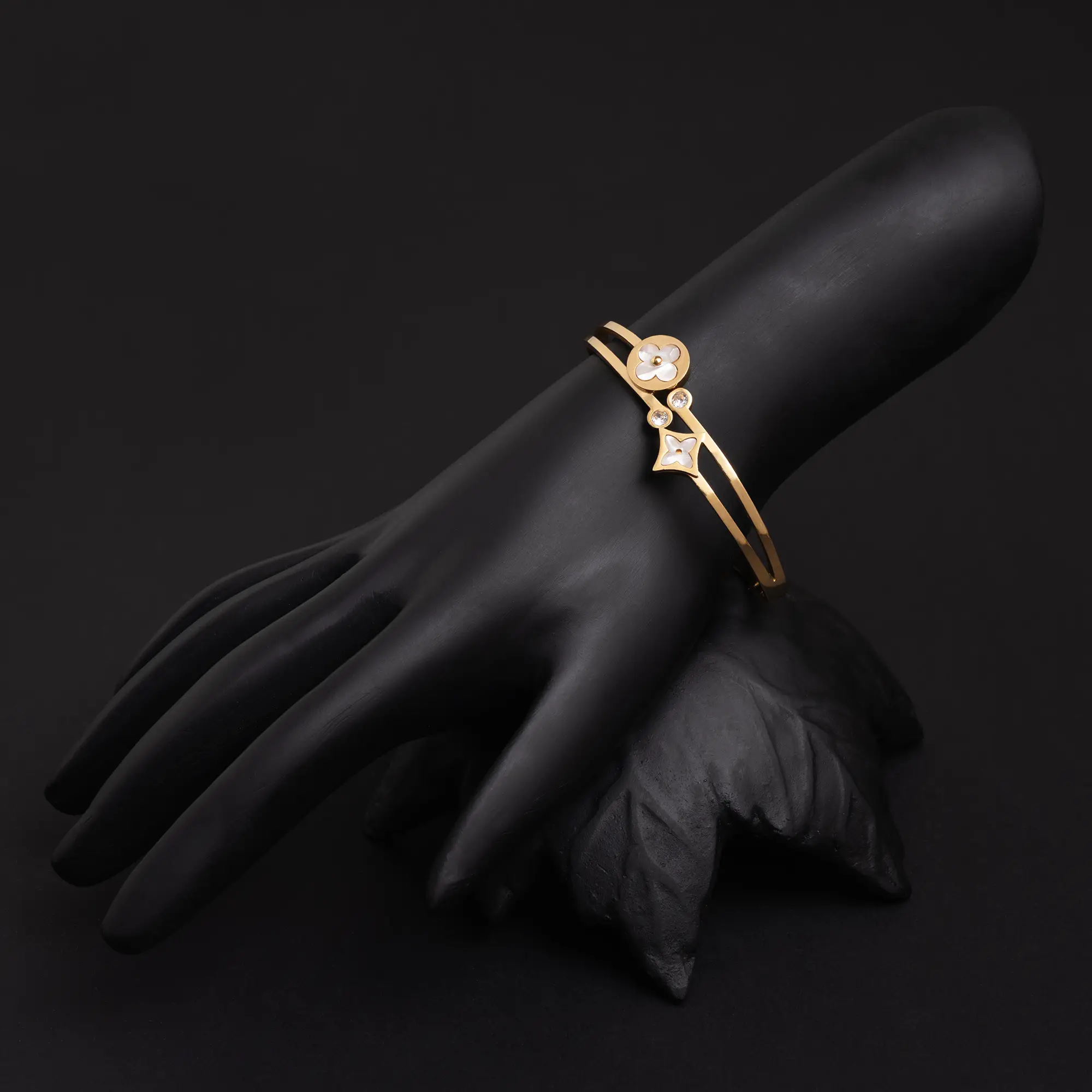 Gold-Plated American Diamond with Mother Pearl Top Closing Bracelet