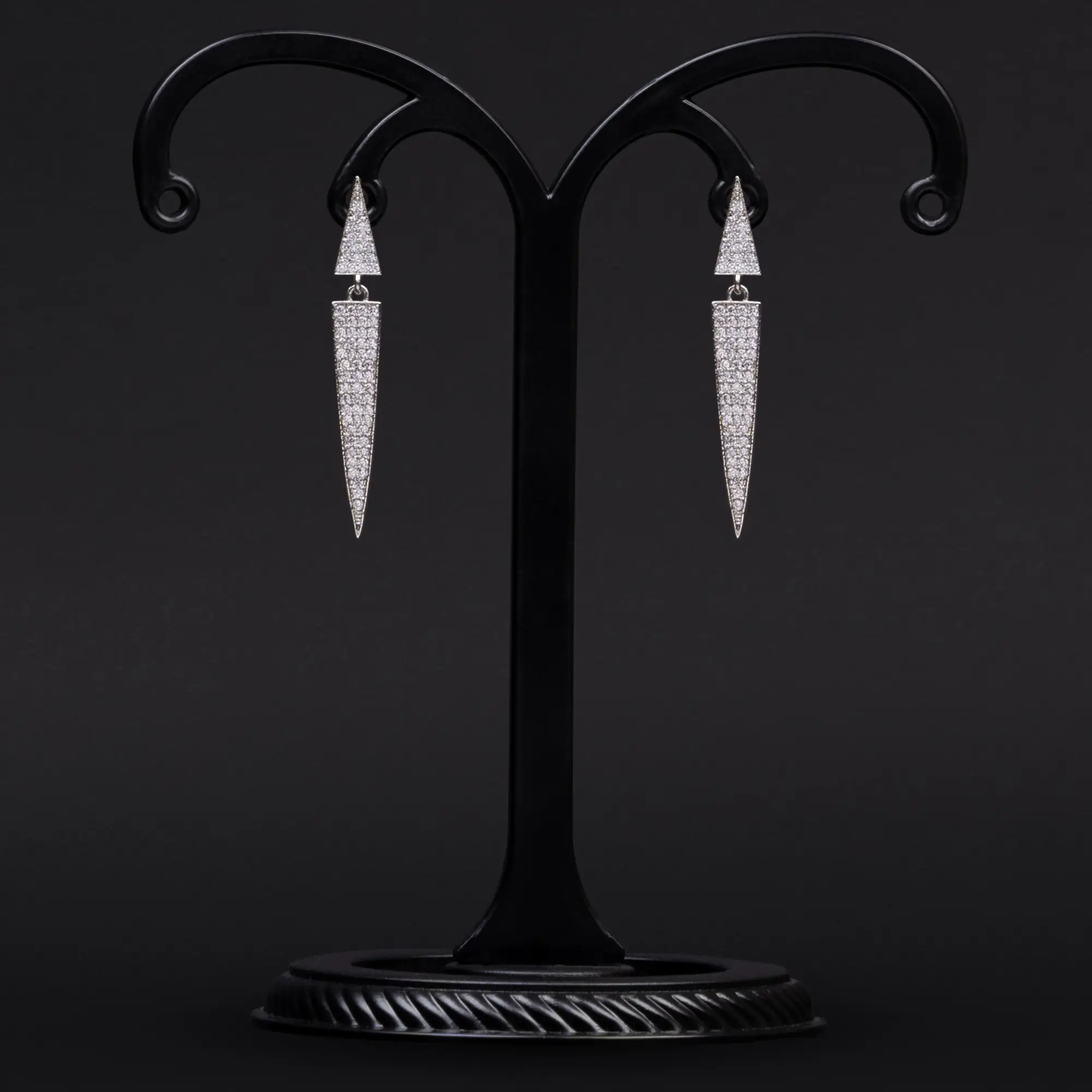 Stylish Rhodium Silver-Plated Geometric American Diamond Earrings