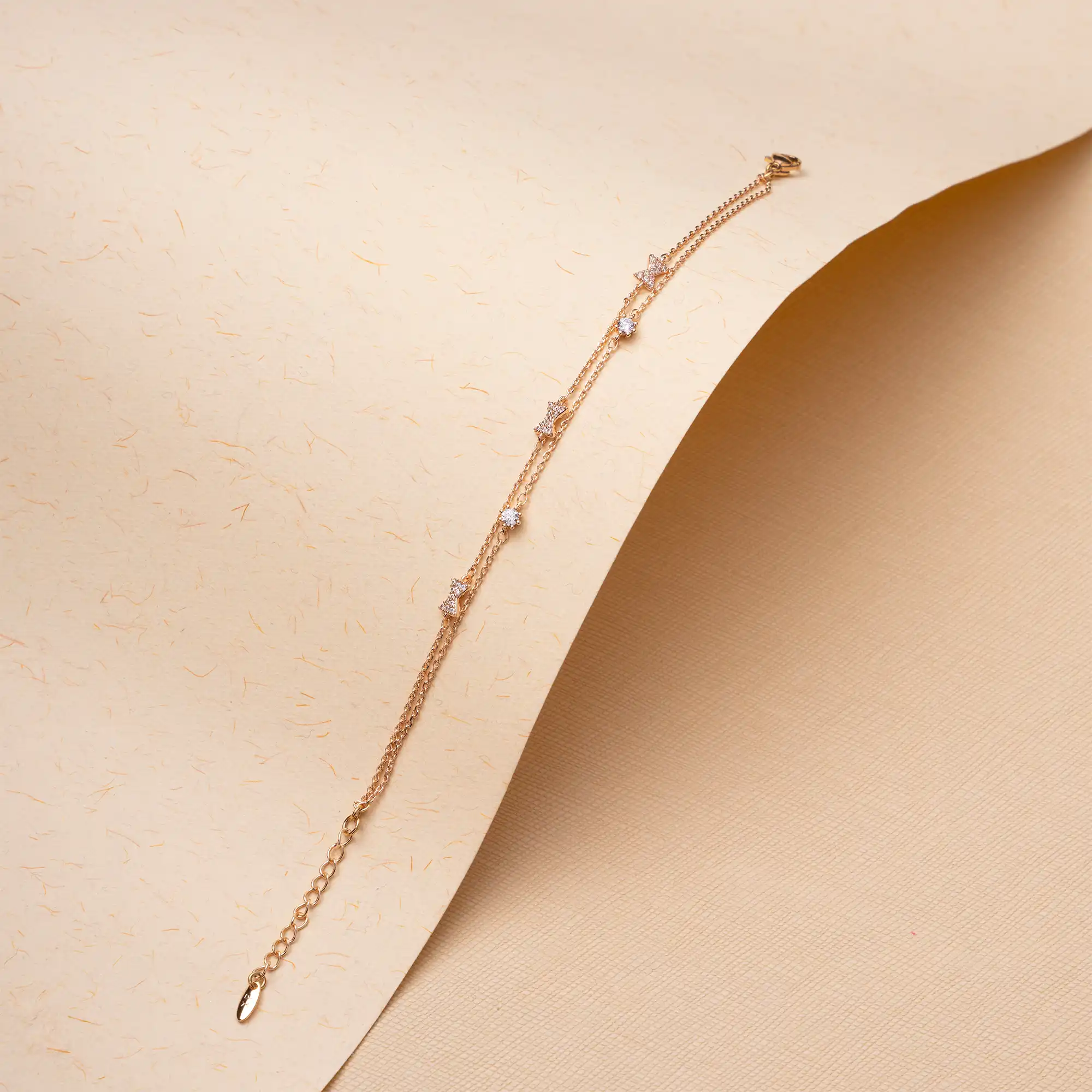 Rose Gold-Plated Hook Closing Double Lined Contemporary Design Bracelet