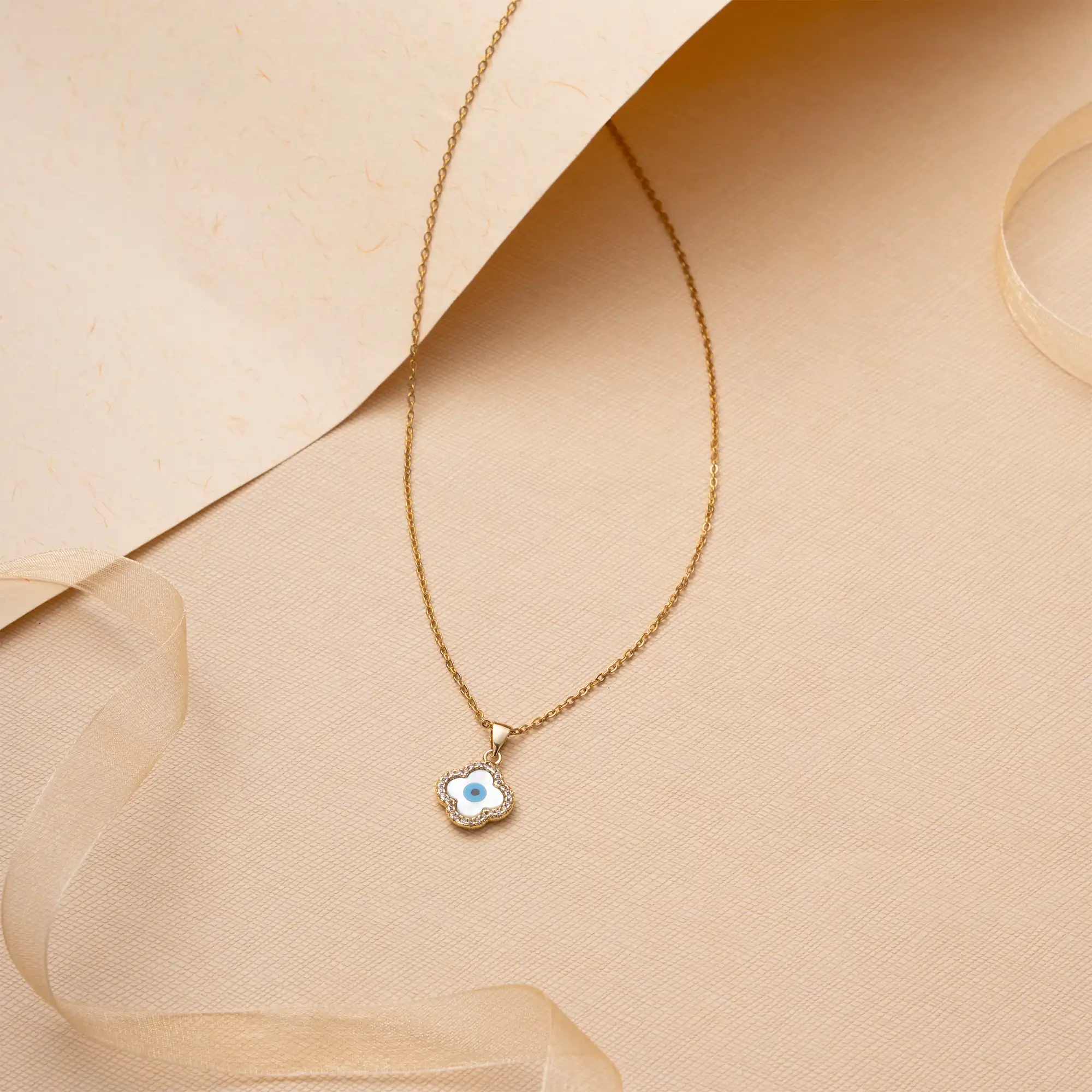 Gold-Plated Evil Eye Light Weight Pendant with Chain