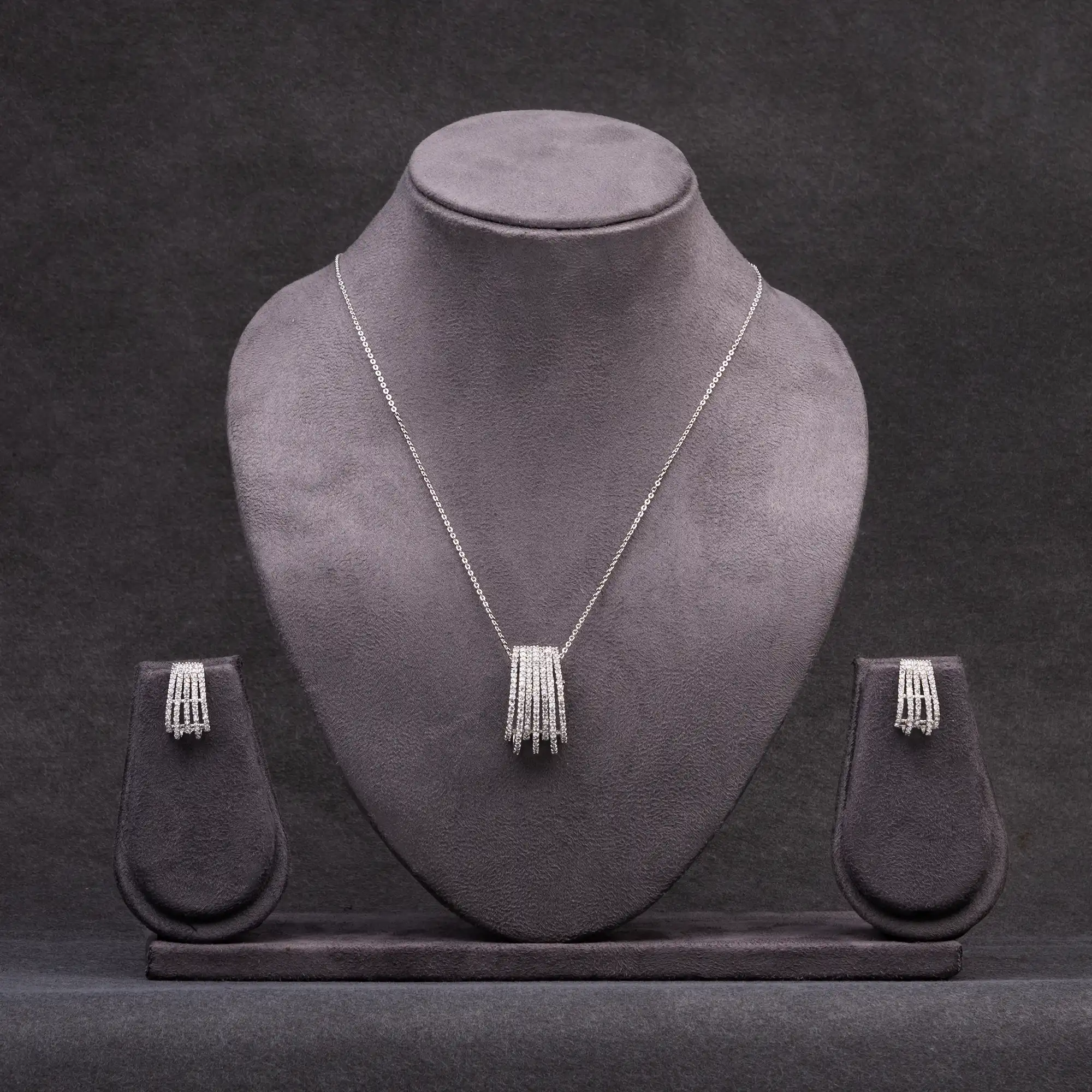 Rhodium-Plated American Diamond Pendant Set with Chain