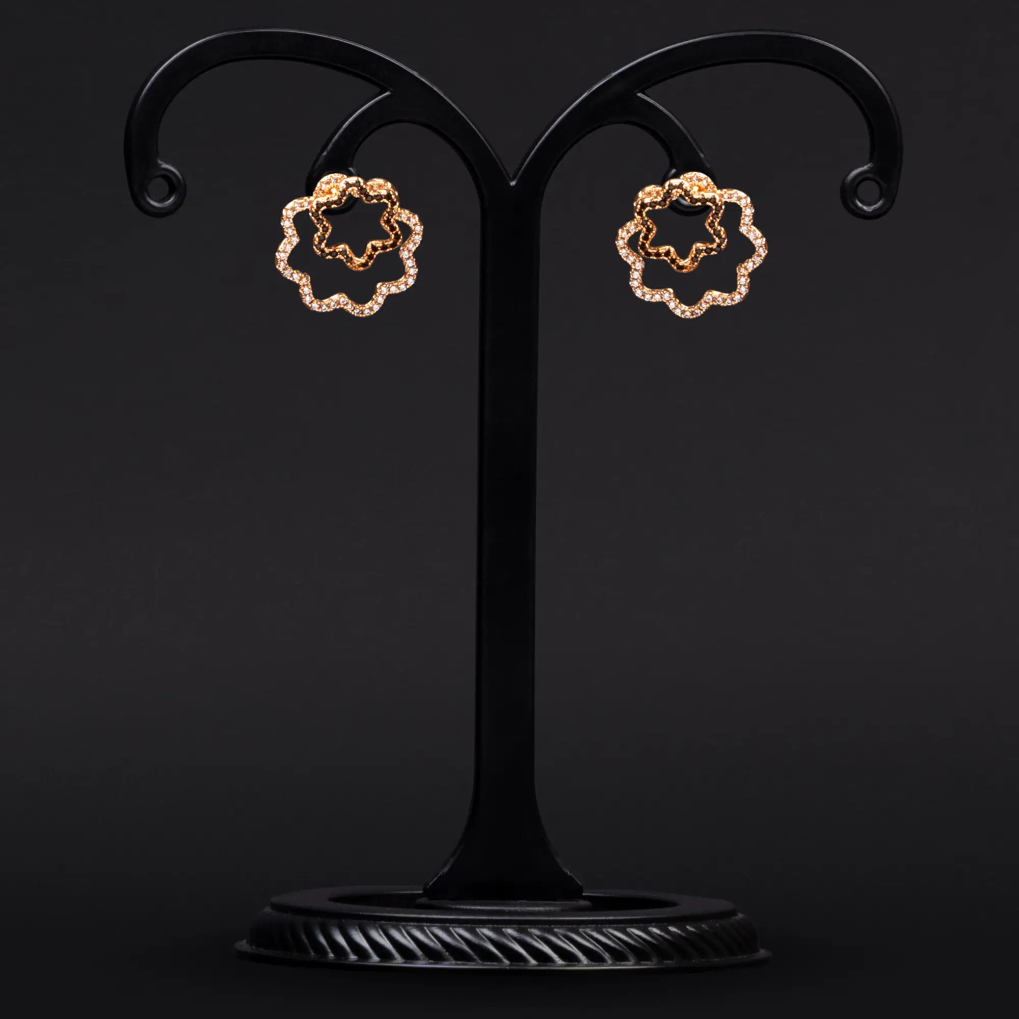 American Diamond Rose Gold-Plated Earring with Black Stones