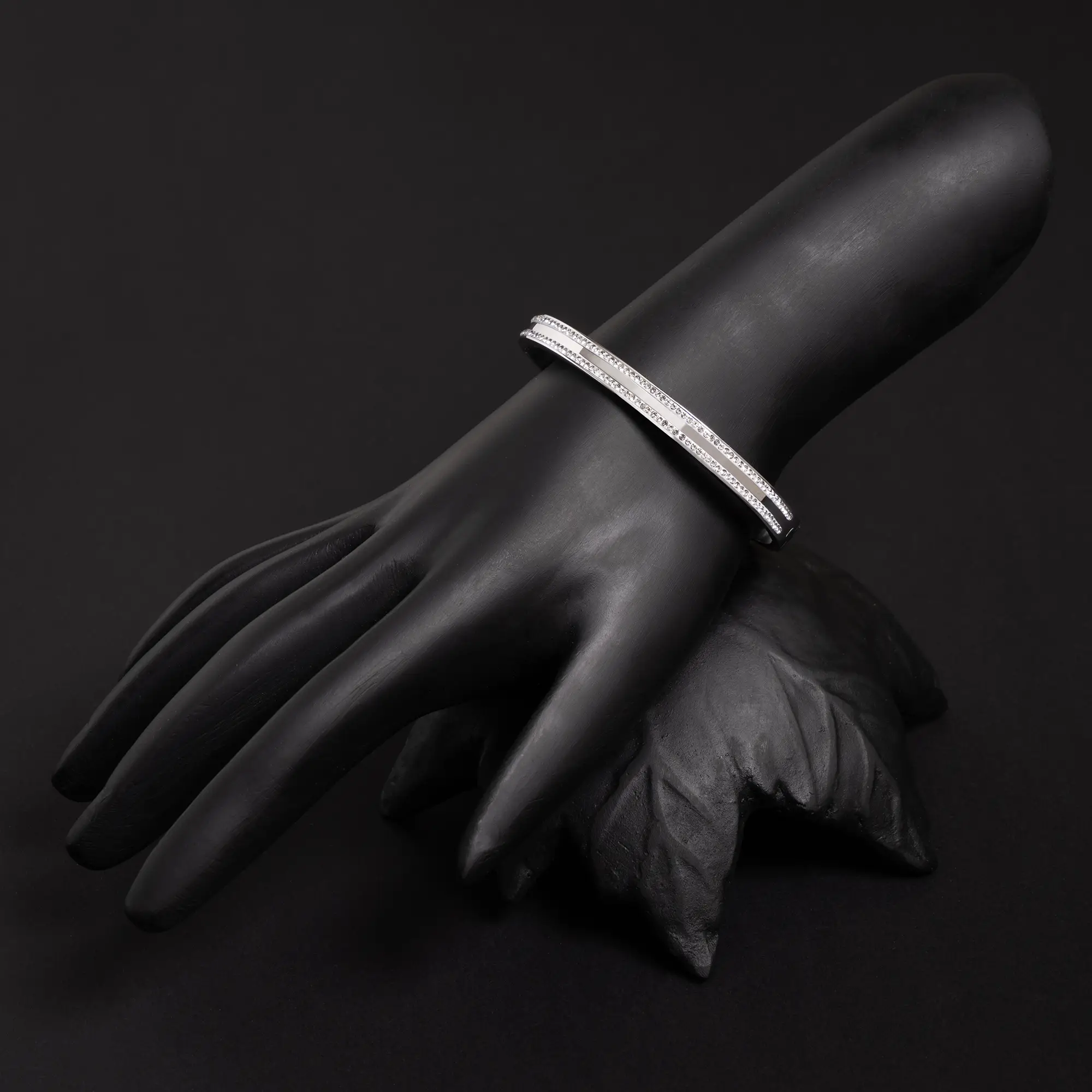 Rhodium-Plated Dual Line American Diamond Bracelet