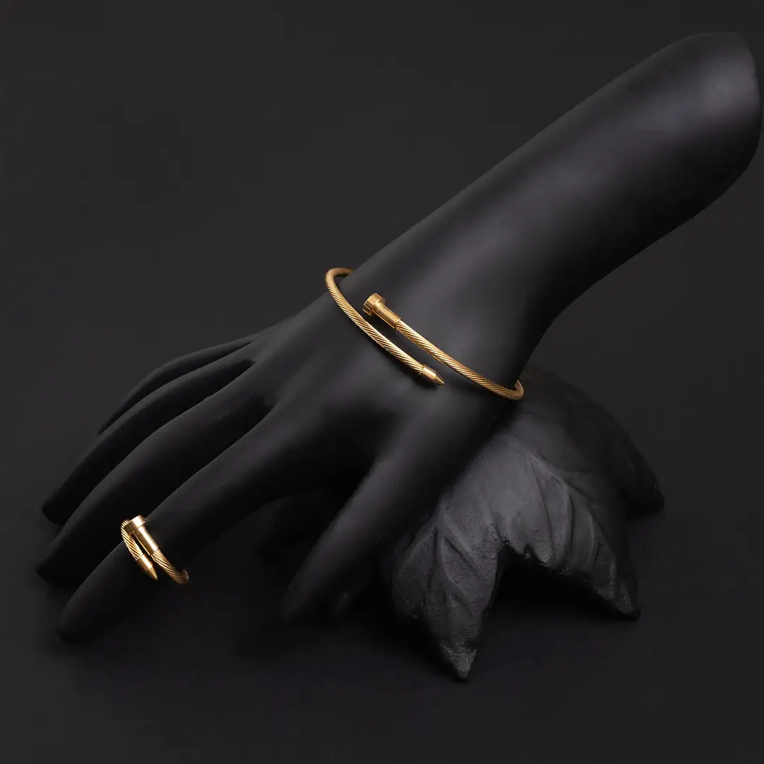 Gold-Plated Twist and Turn Bracelet and Ring Set