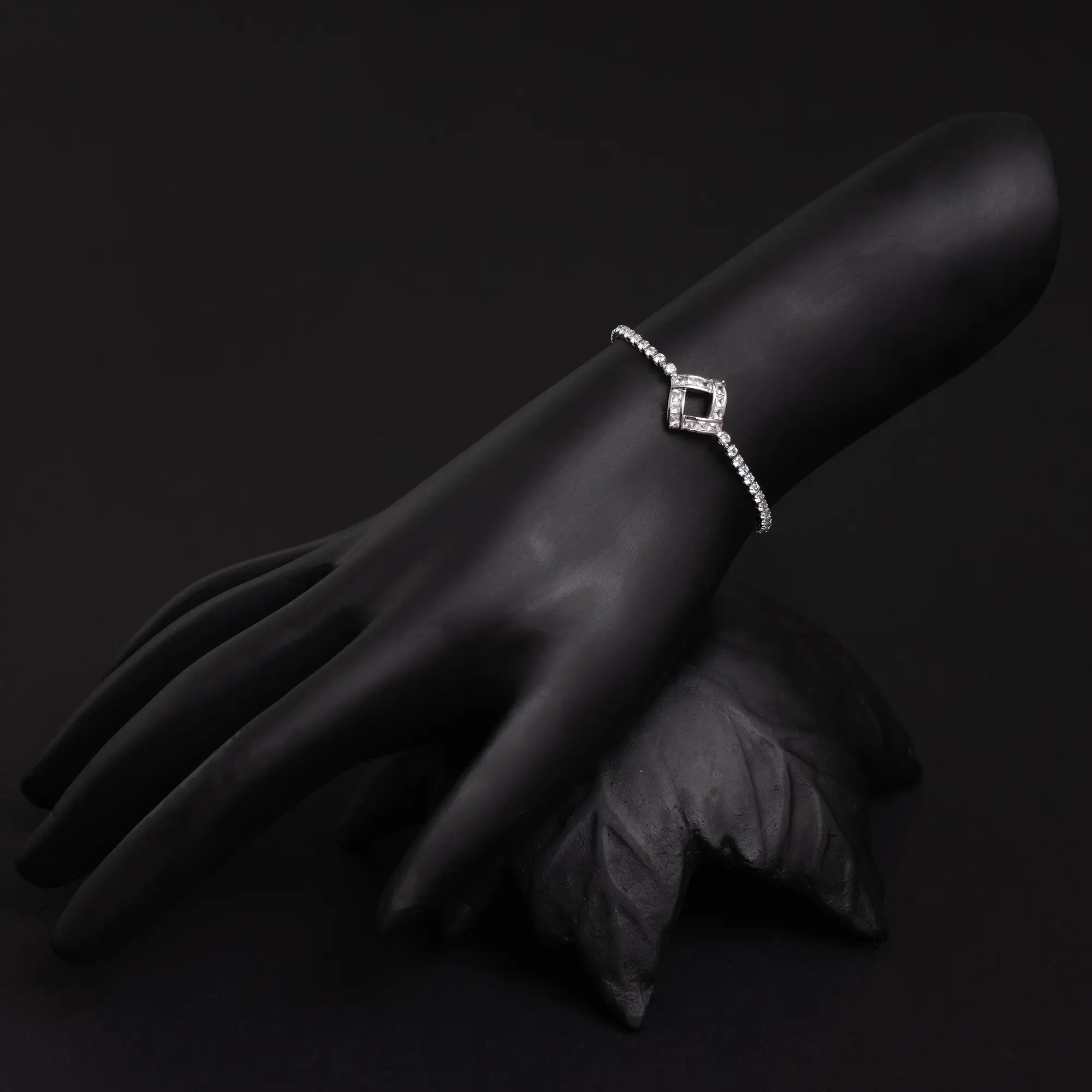 Rhodium-Plated American Diamond Tie-Up Bracelet