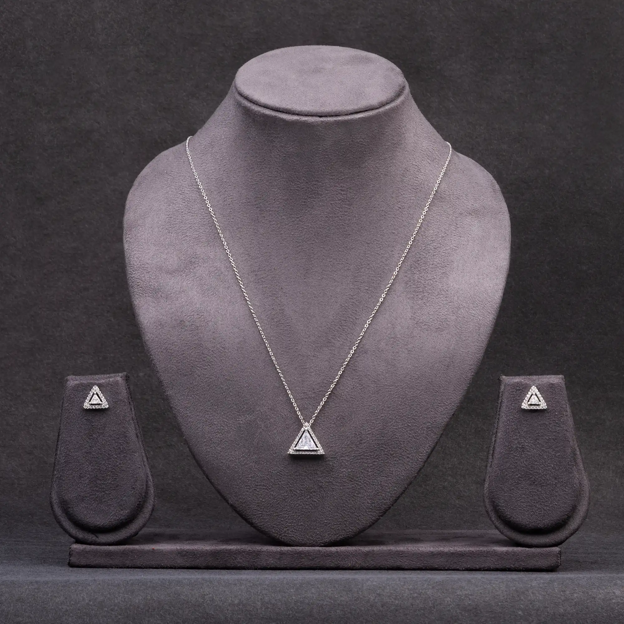 Rhodium-Plated American Diamond and White Stone Pendant Set with Chain